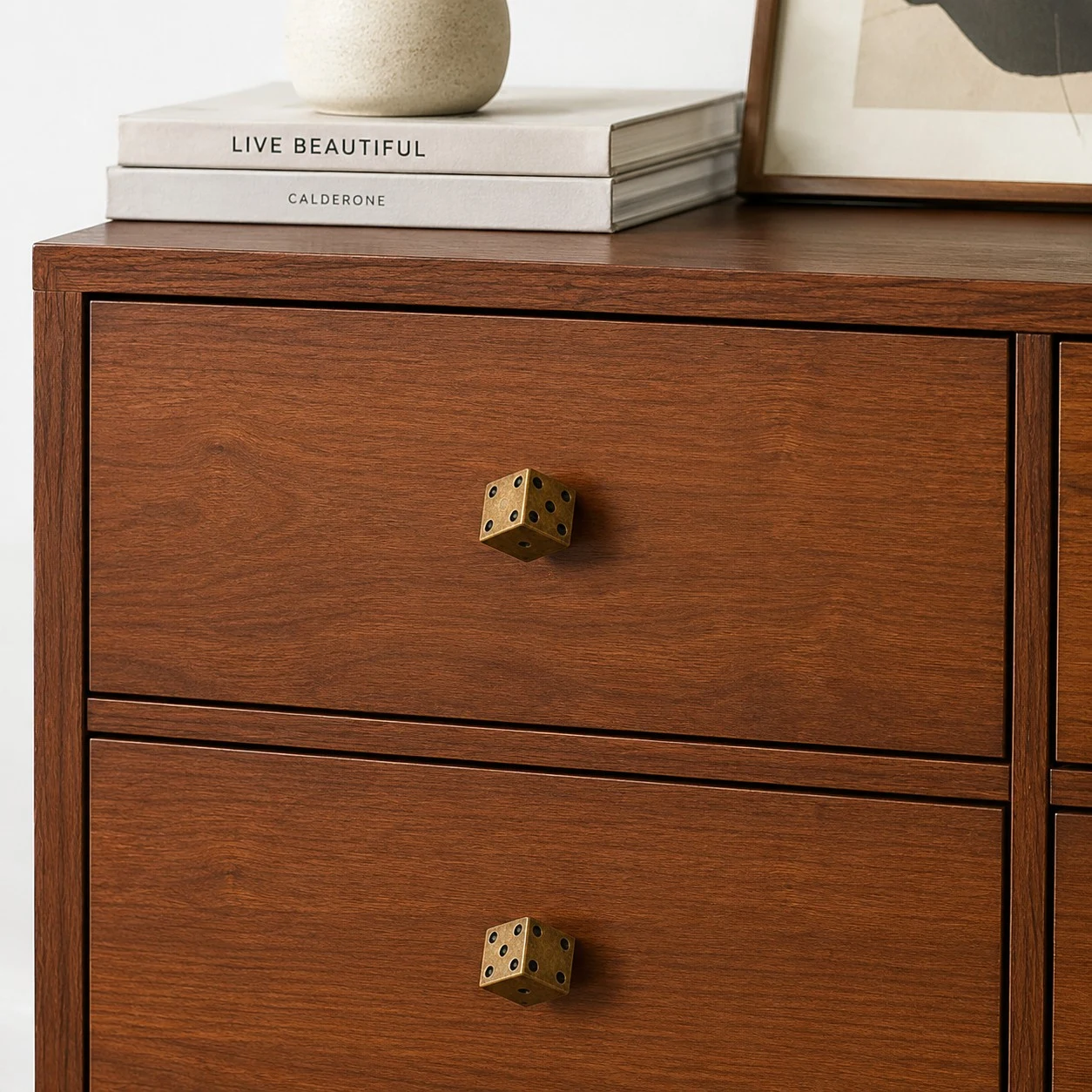 dice knob dark wood cabinet